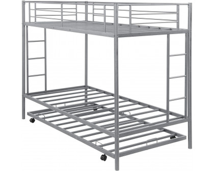 FaFurn - Twin Size Bunk Bed with Roll-Out Trundle Bed Frame in Silver, Metal