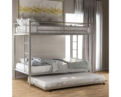 FaFurn - Twin Size Bunk Bed with Roll-Out Trundle Bed Frame in Silver, Metal