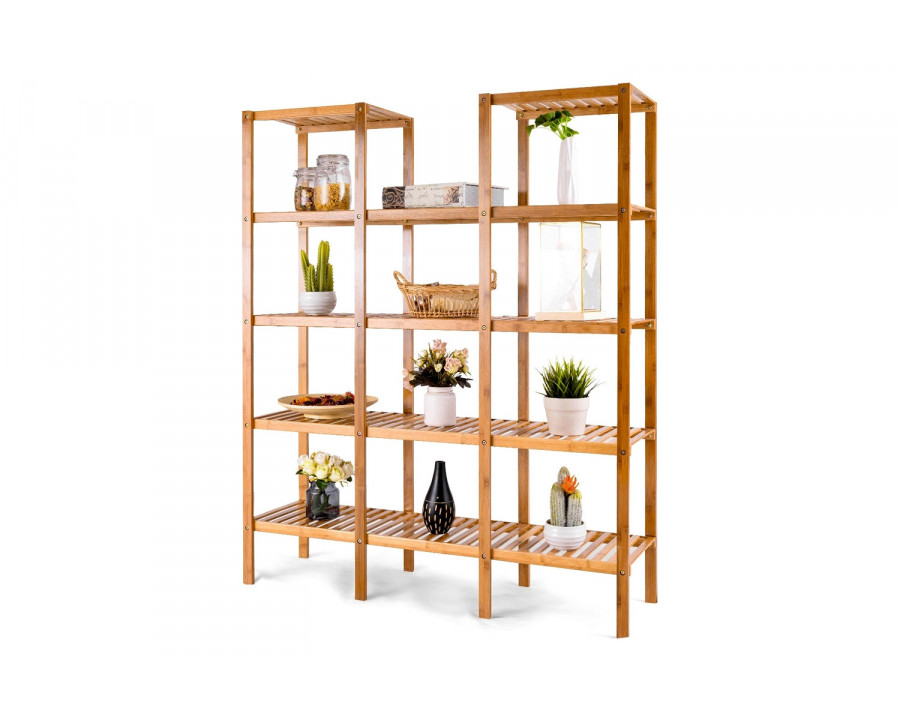 FaFurn - Bamboo Wood 4-Shelf Bookcase Plant Stand Shelving Unit