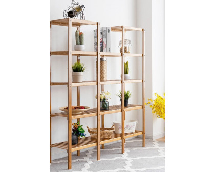 FaFurn - Bamboo Wood 4-Shelf Bookcase Plant Stand Shelving Unit