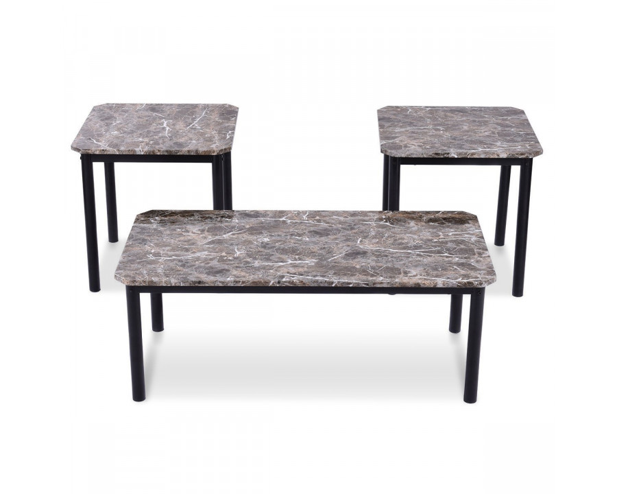 FaFurn - 3-Piece Coffee Table and End Table Set with Faux Marble Top in Marble