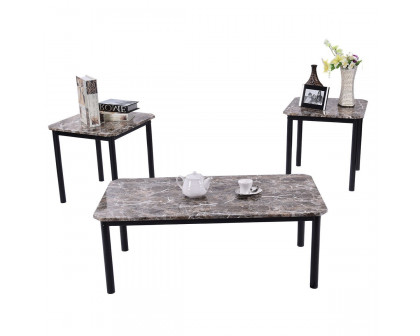 FaFurn - 3-Piece Coffee Table and End Table Set with Faux Marble Top in Marble