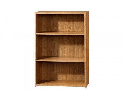 FaFurn - Modern 3-Shelf Bookcase with 2 Adjustable Shelves in Oak Wood Finish