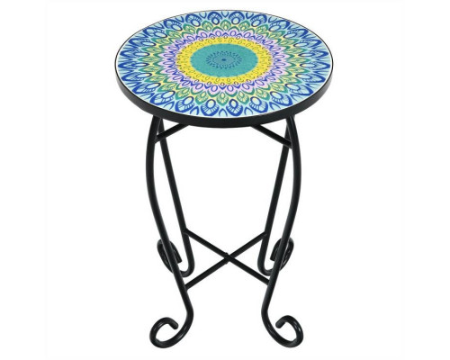 FaFurn - Outdoor Mosaic Round Bistro Table in Blue/Yellow/Green