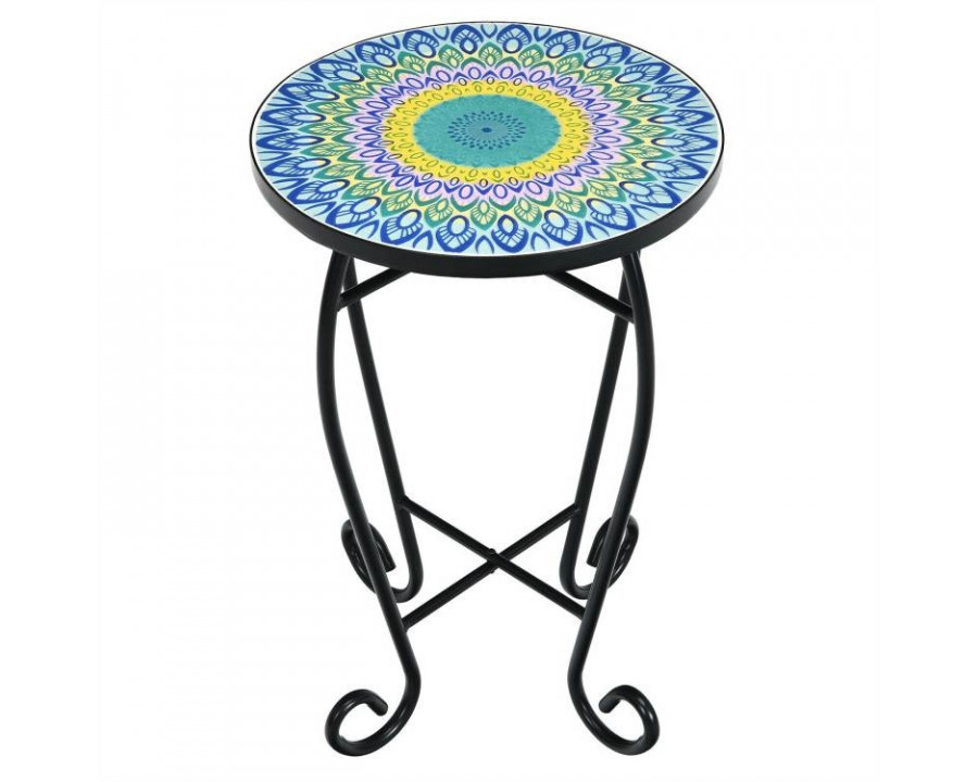 FaFurn - Outdoor Mosaic Round Bistro Table in Blue/Yellow/Green