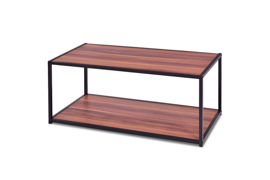 FaFurn™ Modern Coffee Table with Bottom Shelf - Walnut/Brown, Wood