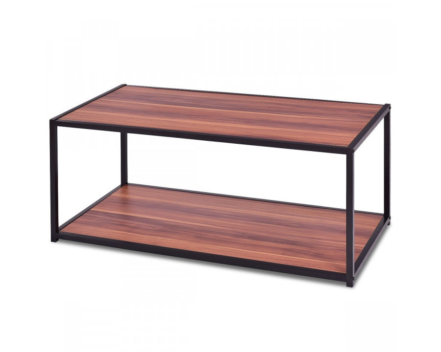 FaFurn - Modern Coffee Table with Bottom Shelf in Walnut/Brown, Wood