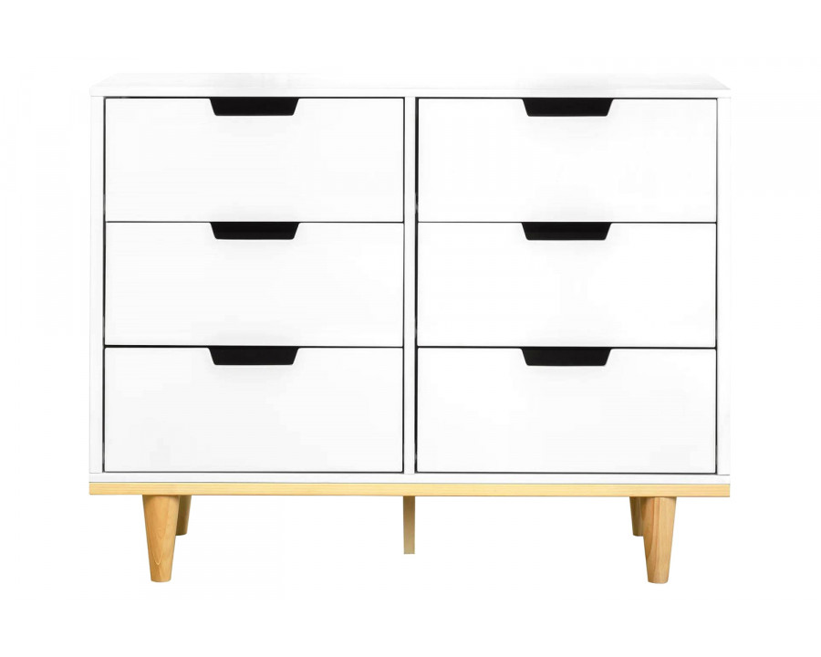 FaFurn - Modern Mid-Century Style 6-Drawer Double Dresser in Wood Finish