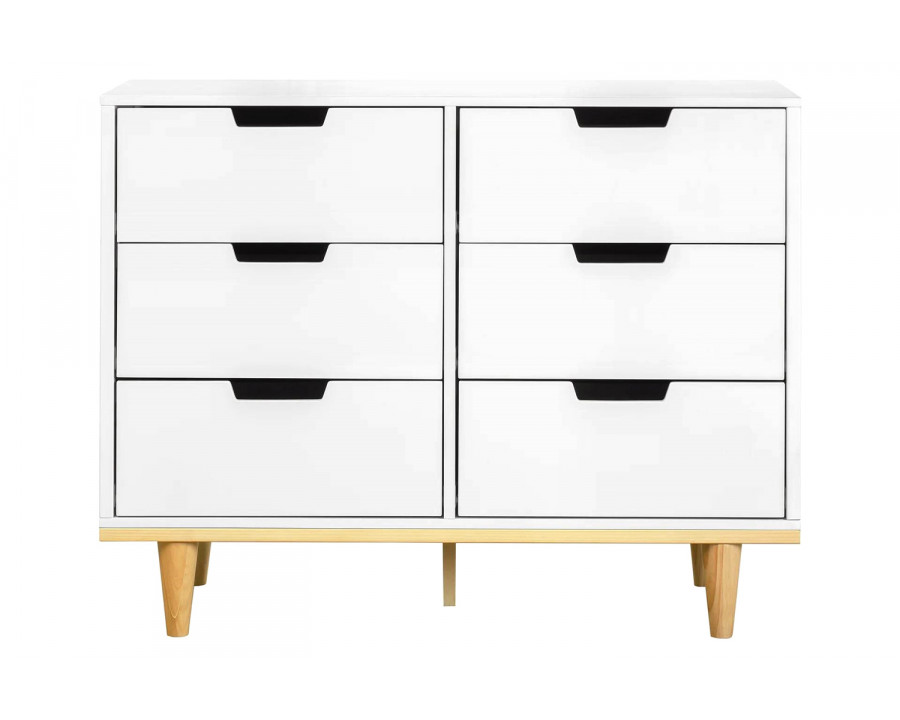 FaFurn Modern Mid-Century Style 6-Drawer Double Dresser in Wood Finish - White/Natural