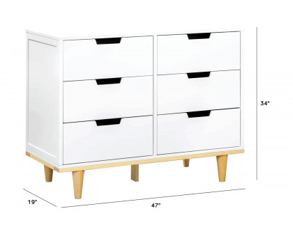 FaFurn Modern Mid-Century Style 6-Drawer Double Dresser in Wood Finish - White/Natural