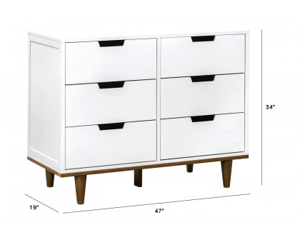 FaFurn Modern Mid-Century Style 6-Drawer Double Dresser in Wood Finish - White/Walnut