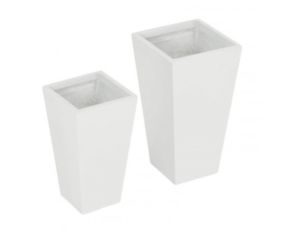 FaFurn Set of 2 Modern Lightweight Flower Pot Planters - White