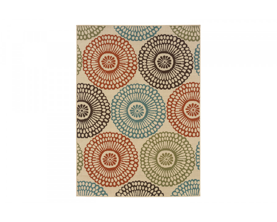 FaFurn - 7"10" X 10"10" Indoor/Outdoor Beige Area Rug with Colorful Circle Pattern