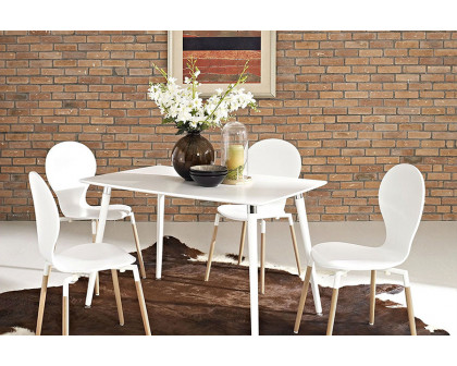 FaFurn - Modern Mid-Century Style Dining Table in White with Wood Legs