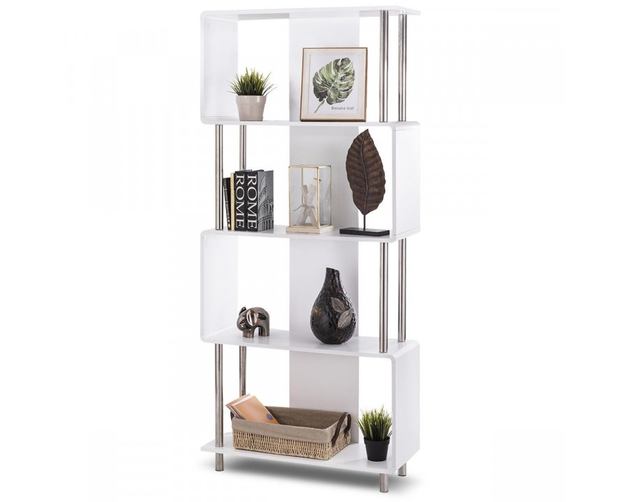 FaFurn Modern 4-Shelf Bookcase - White, Wood