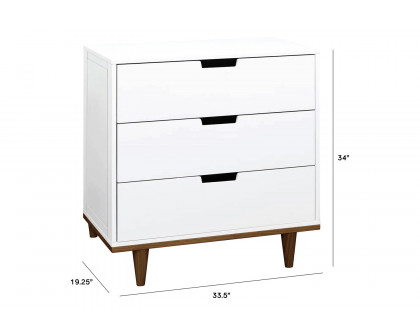 FaFurn Modern Mid-Century Style 3-Drawer Dresser Chest in Wood Finish - White/Walnut