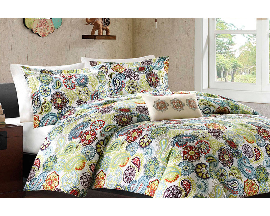 FaFurn - King Size Multi Color Paisley 4 Piece Bed Bag Comforter Set