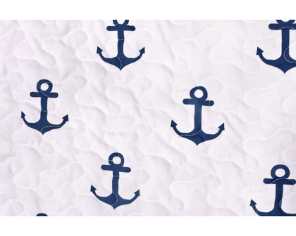 FaFurn 3 Piece Nautical Stripped/Anchors Reversible Microfiber Quilt Set - Navy, Full/Queen Size