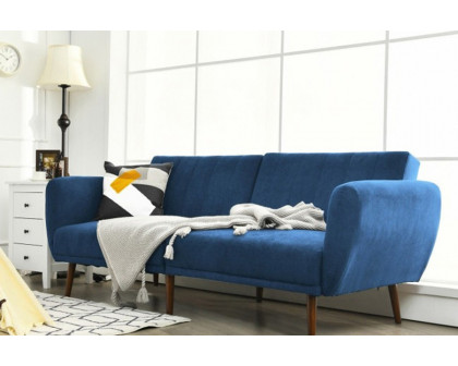 FaFurn Modern Scandinavian Linen Upholstered Sofa Bed with Wooden Legs - Blue