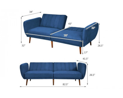 FaFurn Modern Scandinavian Linen Upholstered Sofa Bed with Wooden Legs - Blue