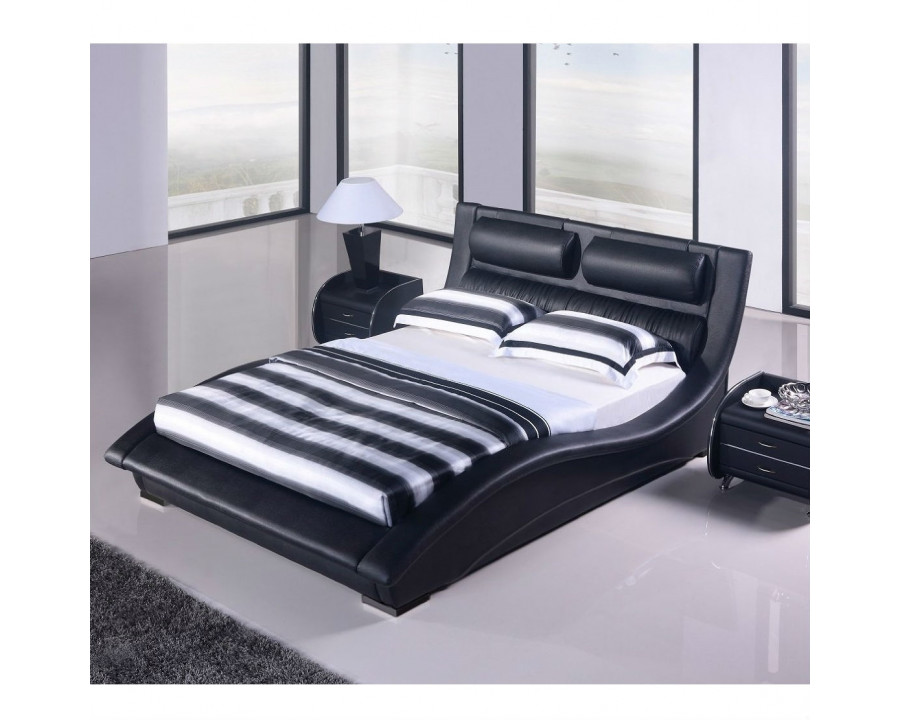 FaFurn - King Size Platform Bed Frame with Headboard in Black, Leather