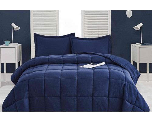 FaFurn 3 Piece Microfiber Reversible Comforter Set - Navy, Twin Size