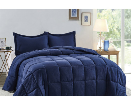 FaFurn 3 Piece Microfiber Reversible Comforter Set - Navy, Twin Size