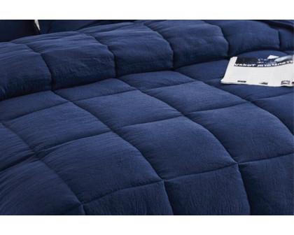 FaFurn 3 Piece Microfiber Reversible Comforter Set - Navy, Twin Size