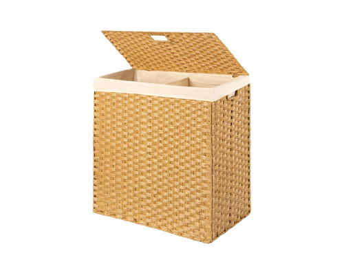 FaFurn Folding 2-Bin Pe Wicker Linen Liner Laundry Hamper with Handles - Natural