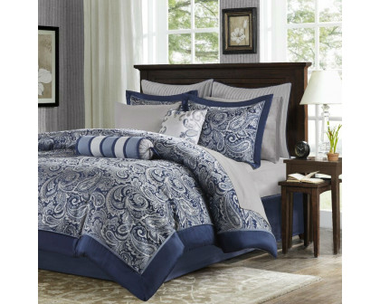 FaFurn 12-Piece King Size Comforter Set - Navy Blue/White