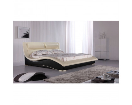 FaFurn - Cal/King Size Platform Bed Frame with Headboard in Black, Leather