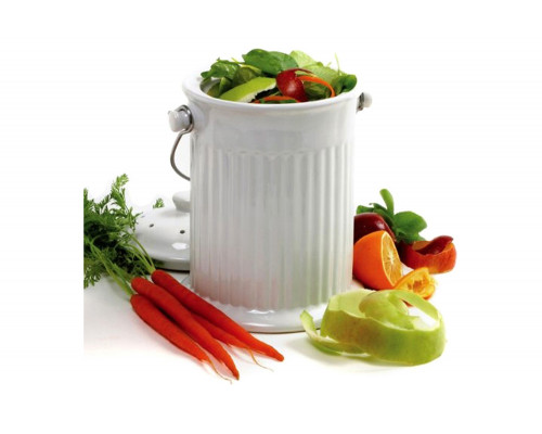 FaFurn - White Ceramic Compost Keeper/Bin with Odor Preventing Charcoal Filter