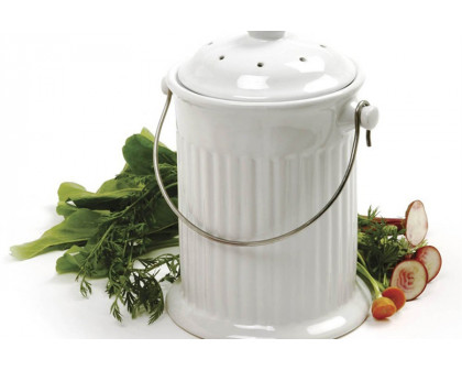 FaFurn - White Ceramic Compost Keeper/Bin with Odor Preventing Charcoal Filter