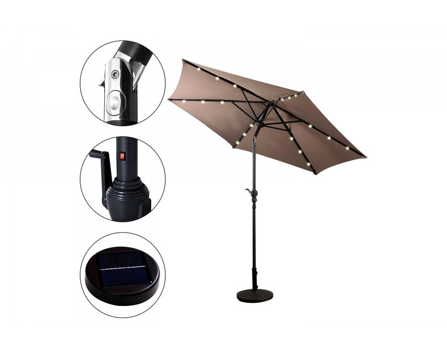 FaFurn - Tan 9-Ft Patio Umbrella with Steel Pole Crank Tilt and Solar Led Lights