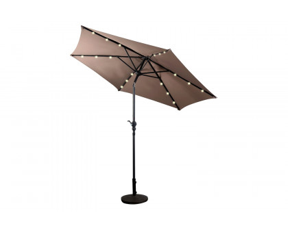 FaFurn - Tan 9-Ft Patio Umbrella with Steel Pole Crank Tilt and Solar Led Lights