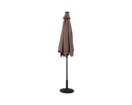 FaFurn - Tan 9-Ft Patio Umbrella with Steel Pole Crank Tilt and Solar Led Lights