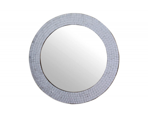 FaFurn - Modern Round Circular Bathroom Wall Mirror with Mosaic Glass Silver Frame