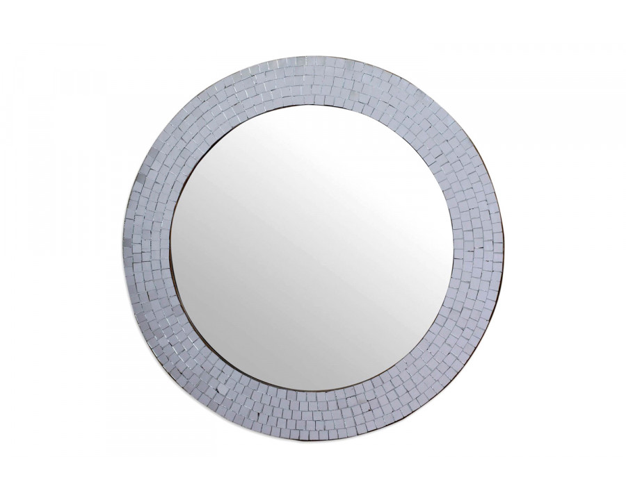 FaFurn - Modern Round Circular Bathroom Wall Mirror with Mosaic Glass Silver Frame