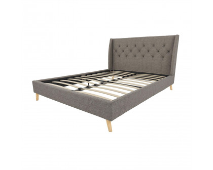 FaFurn - Platform Bed Frame (graylinenwingbackplbed1234)