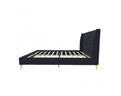 FaFurn Queen Size Platform Bed Frame with Wingback Headboard - Navy Blue