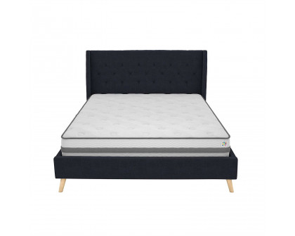 FaFurn Queen Size Platform Bed Frame with Wingback Headboard - Navy Blue