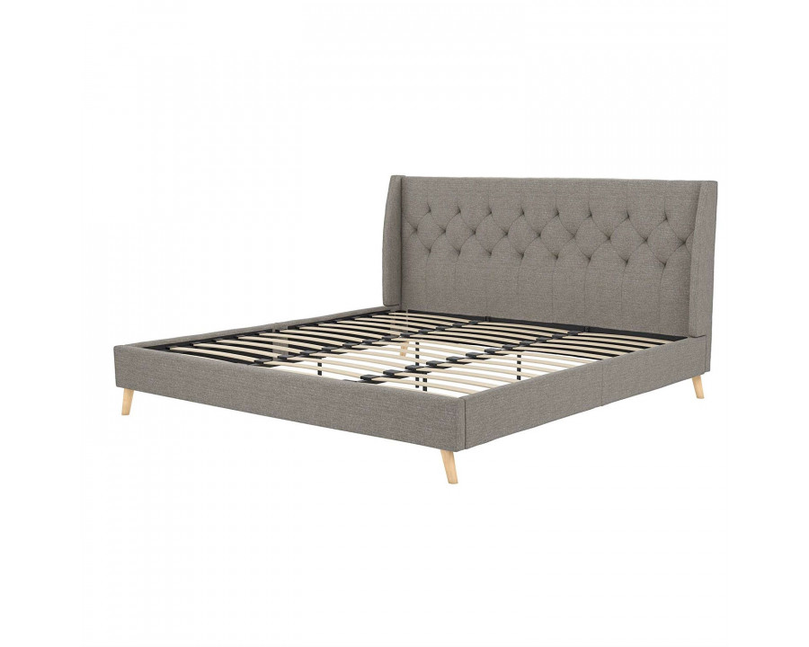 FaFurn - Platform Bed Frame (graylinenwingbackplbed1234)