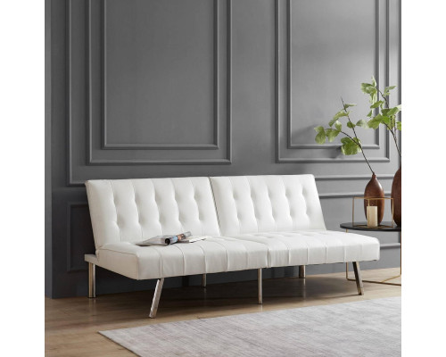 FaFurn - Modern Sofa-Bed in White, Faux Leather