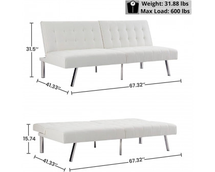 FaFurn - Modern Sofa-Bed in White, Faux Leather