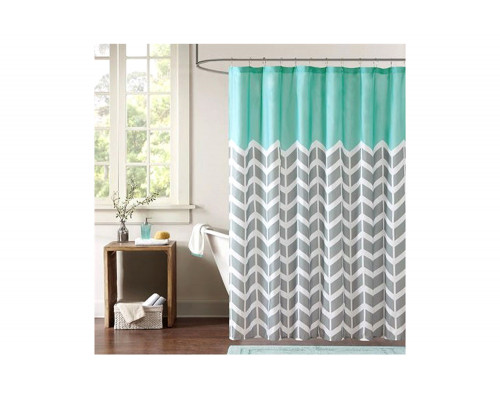 FaFurn - Teal Gray White Zig Zag Chevron Microfiber Shower Curtain