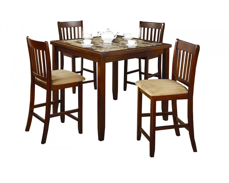 FaFurn - Casual 5-Piece Dining Set with Microfiber Padded Counter Height Stools