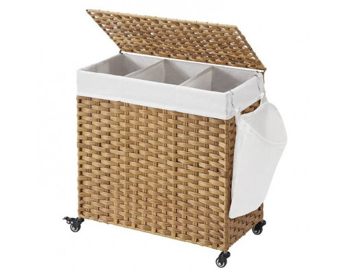 FaFurn Laundry Hamper Basket with Cotton Liner on Wheels - Tan