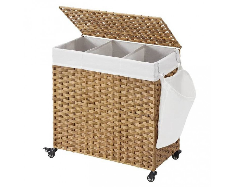 FaFurn Laundry Hamper Basket with Cotton Liner on Wheels - Tan