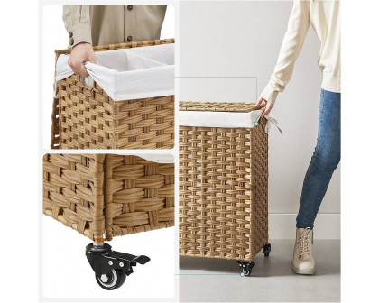 FaFurn Laundry Hamper Basket with Cotton Liner on Wheels - Tan