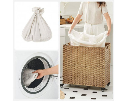 FaFurn Laundry Hamper Basket with Cotton Liner on Wheels - Tan